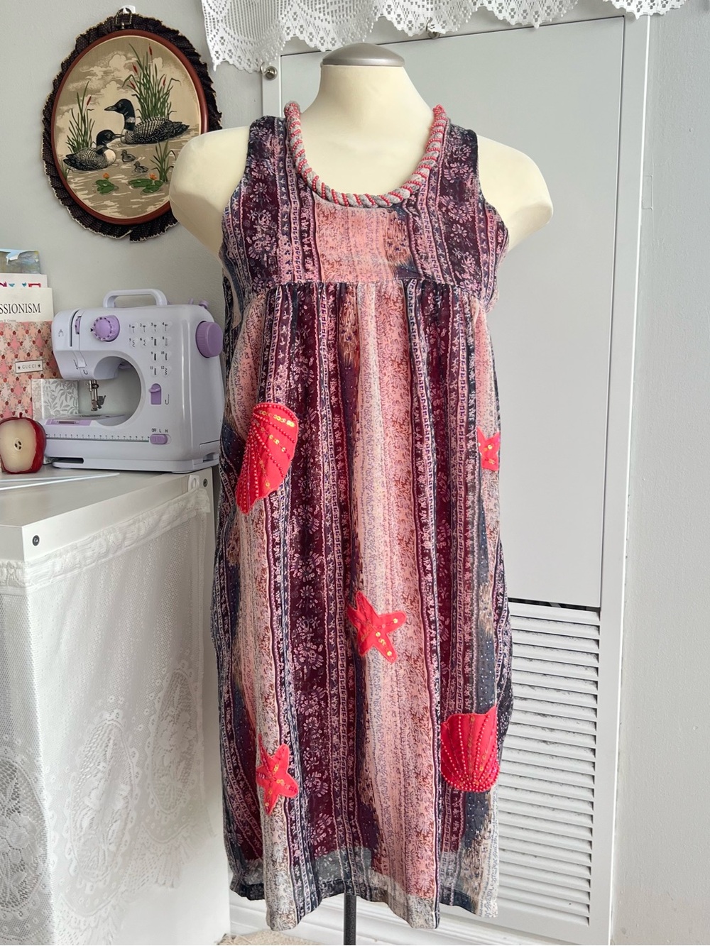 Alysi purple floral ribbon paisley print midi dress with beaded trim